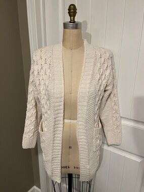 ADORA Cream Cable-Knit Open Cardigan with Pockets